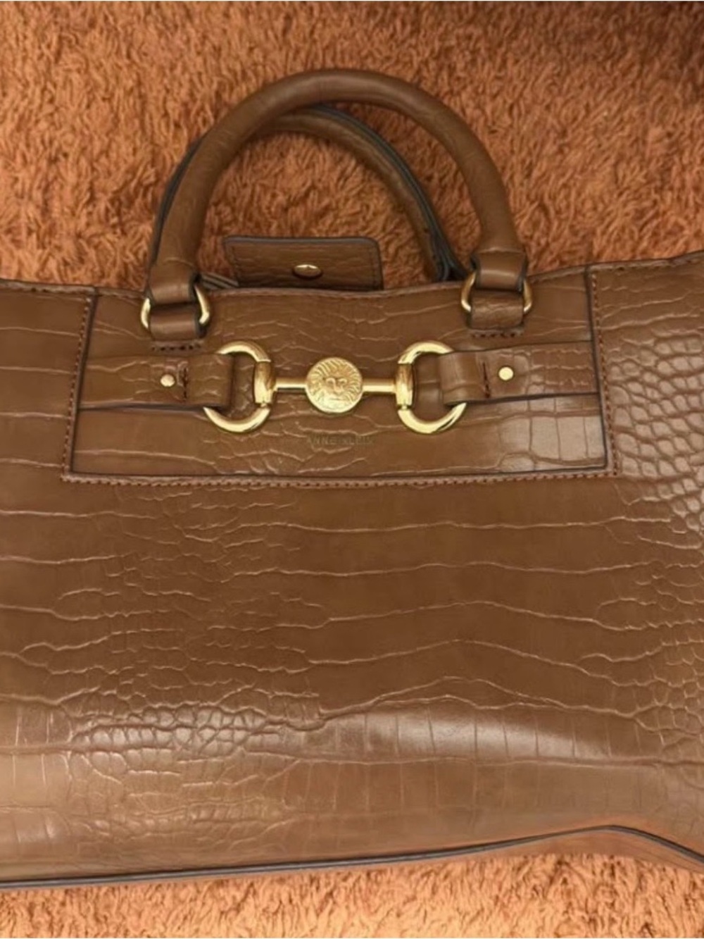 Anna Klein Cognac Croc-Embossed Satchel with Gold Accent Hardware